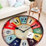 Vintage Creative Wall Clock Printed Round Carpet